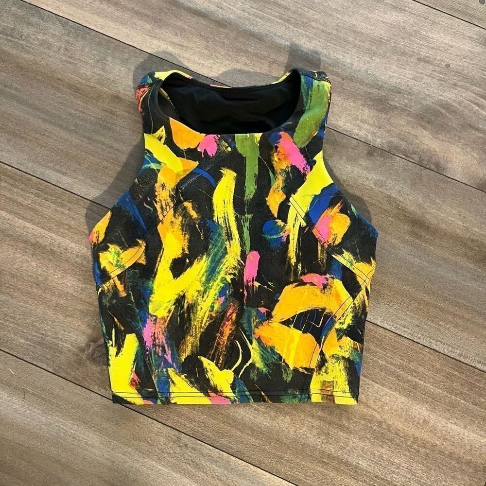Lululemon Power Thru Tank Top Size 2 Hyper Paint Multi Abstract Crop Activewear‎